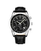 Montre Homme en Cuir Quartz Chronographe Monaco noir/argenté