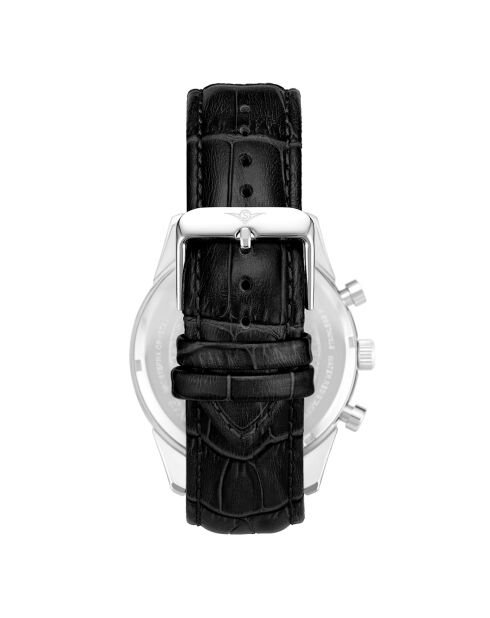 Monaco Chronograph Quarz-Lederuhr für Herren, Schwarz/Silber