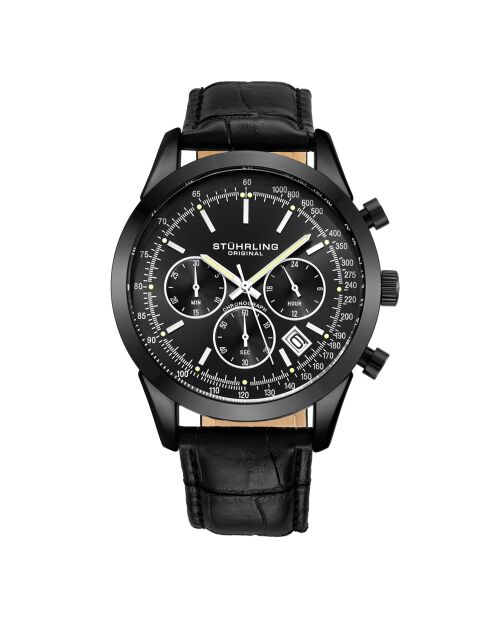 Reloj Monaco Black Chronograph Quartz Cuero para Hombre