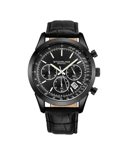 Montre Homme en Cuir Quartz Chronographe Monaco noire