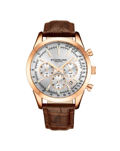 Montre Homme en Cuir Quartz Chronographe Monaco marron/rose