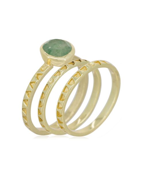 3 Bagues Erika Aventurine en laiton doré