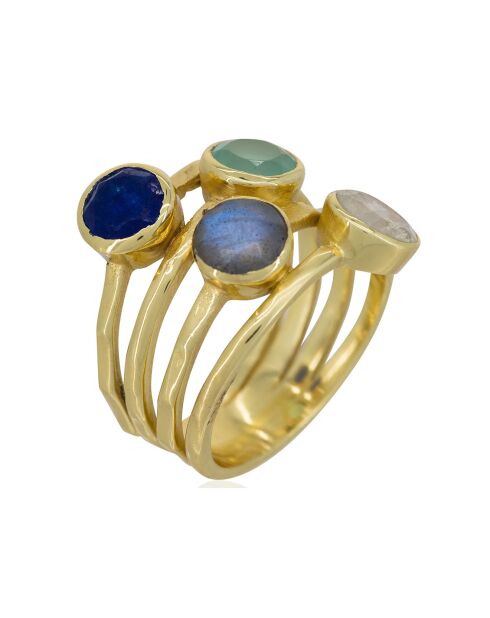 Bague Jovannia Aqua Calci Jade Labradorite & Pierre de Lune en laiton doré