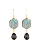 Boucles d'oreilles Sharon Labradorite & Onyx en laiton doré