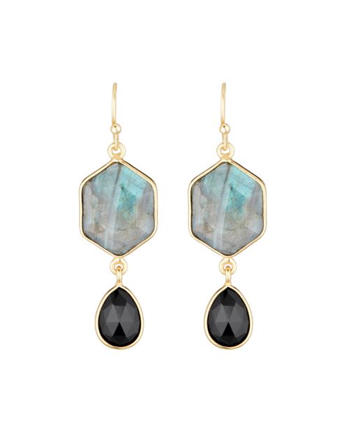 Boucles d'oreilles Sharon Labradorite & Onyx en laiton doré