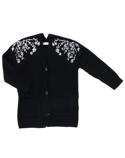 Cardigan mi-long en Maille mélangée brodé noir