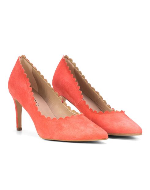 Escarpins en Velours de Cuir Ornella oranges - Talon 8.5 cm