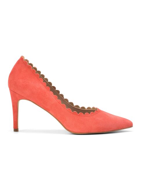 Escarpins en Velours de Cuir Ornella oranges - Talon 8.5 cm