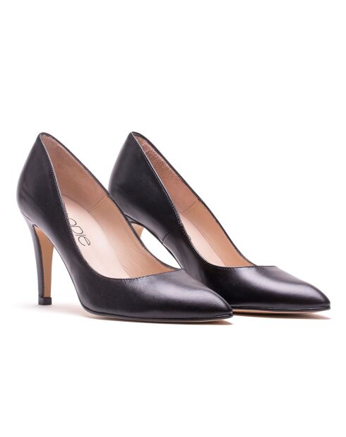 Sissi zwarte leren pumps met hak van 8 cm