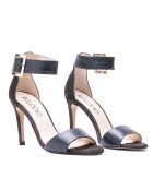 Sandalias de piel de cocodrilo gris, tacón de 8,5 cm