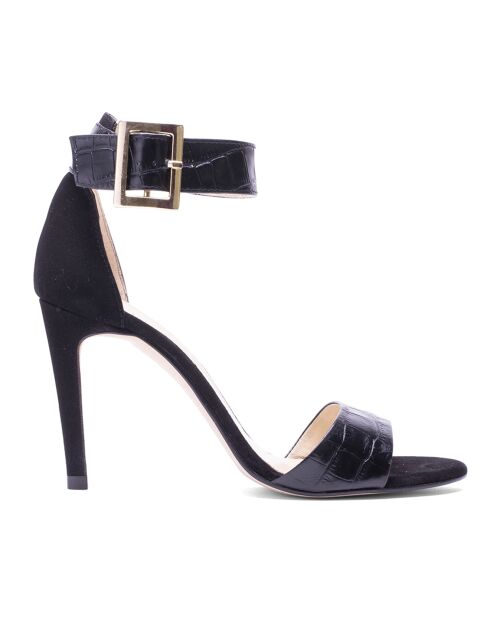 Schwarze Krokoledersandalen - 8,5 cm Absatz