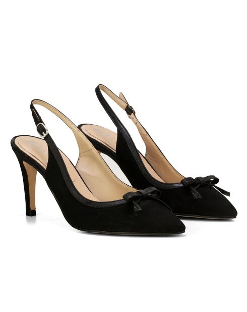 Slingback Megane in pelle di velluto nera - tacco 8 cm