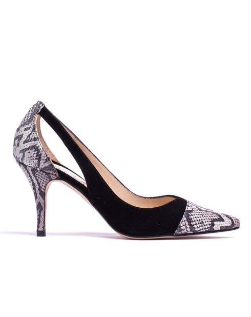 Escarpins en Velours de Cuir Olivia noir/python - Talon 7.5 cm