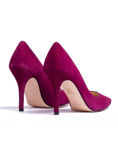 Pumps Josy aus fuchsiafarbenem Samt aus Leder - 9,5 cm Absatz