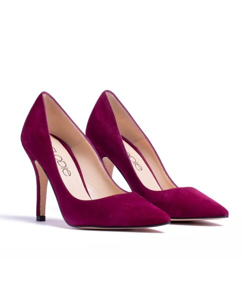 Pumps Josy aus fuchsiafarbenem Samt aus Leder - 9,5 cm Absatz