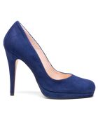 Kate marineblauwe fluwelen leren pumps met hak van 10,5 cm
