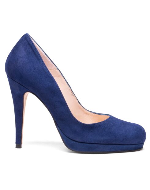 Kate marineblauwe fluwelen leren pumps met hak van 10,5 cm