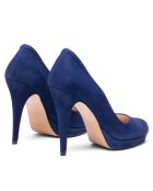 Kate marineblauwe fluwelen leren pumps met hak van 10,5 cm