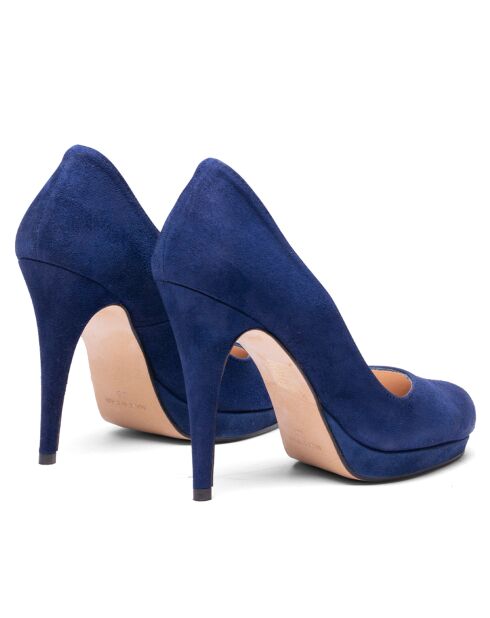 Kate marineblauwe fluwelen leren pumps met hak van 10,5 cm