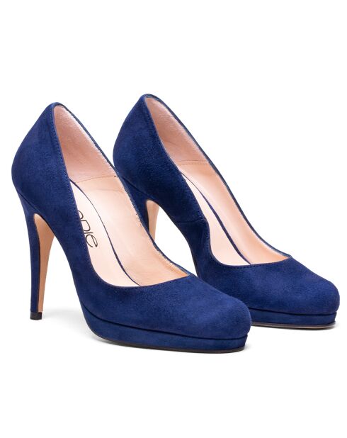 Kate marineblauwe fluwelen leren pumps met hak van 10,5 cm