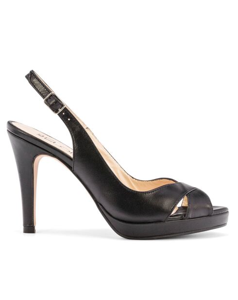Elizabeth schwarze Ledersandalen - 10 cm Absatz