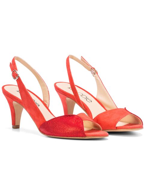 Slingback Itsi in pelle velluto color corallo - tacco 5,5 cm