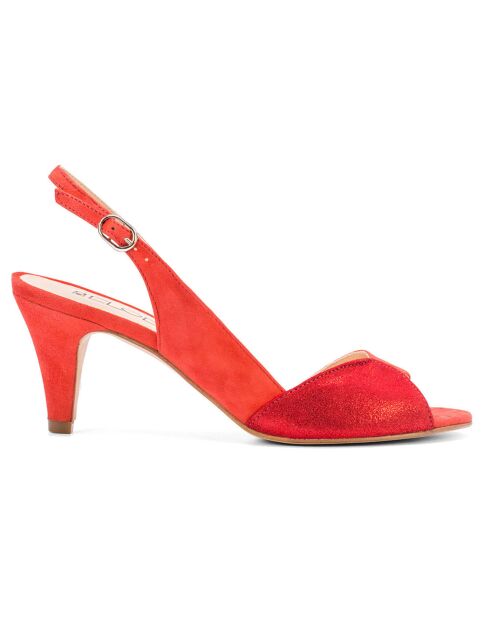 Slingback Itsi in pelle velluto color corallo - tacco 5,5 cm