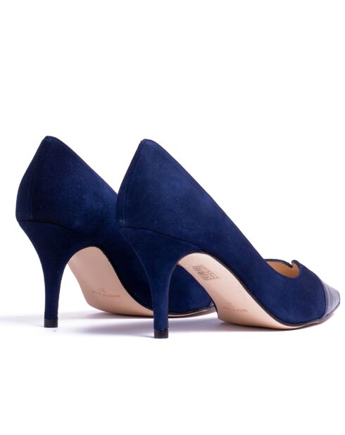 Salma Marine fluwelen pumps van leer met hak van 7 cm