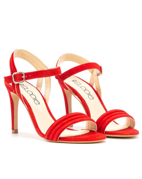Adeline Rote Ledersandalen aus Samt, 9,5 cm Absatz