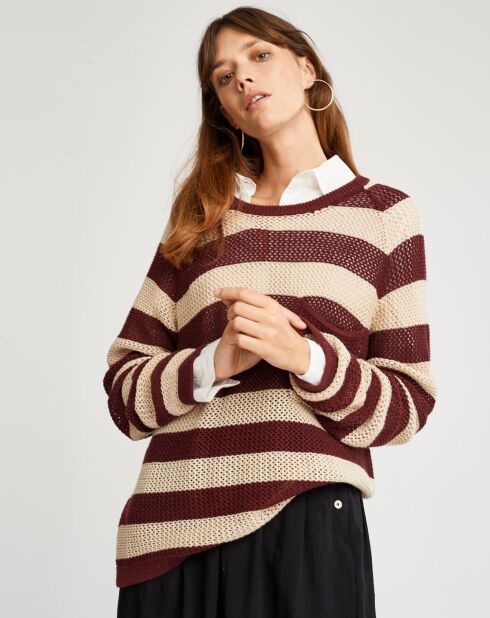 Pull Gorat à rayures beige/bordeaux