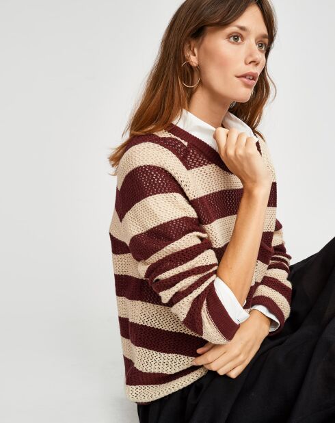 Pull Gorat à rayures beige/bordeaux