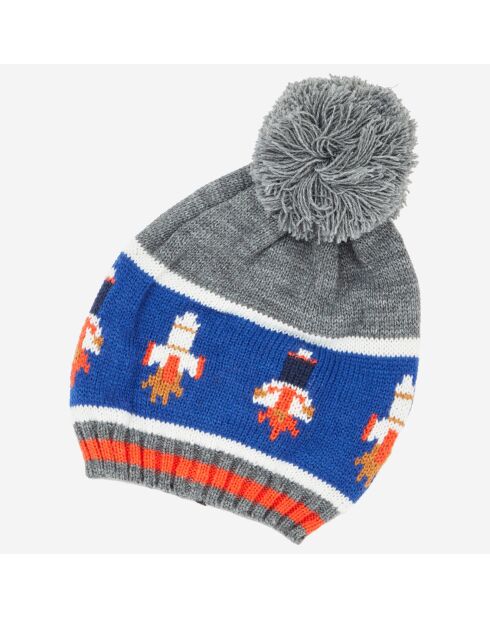 Bonnet en Tricot imprimé fusée gris