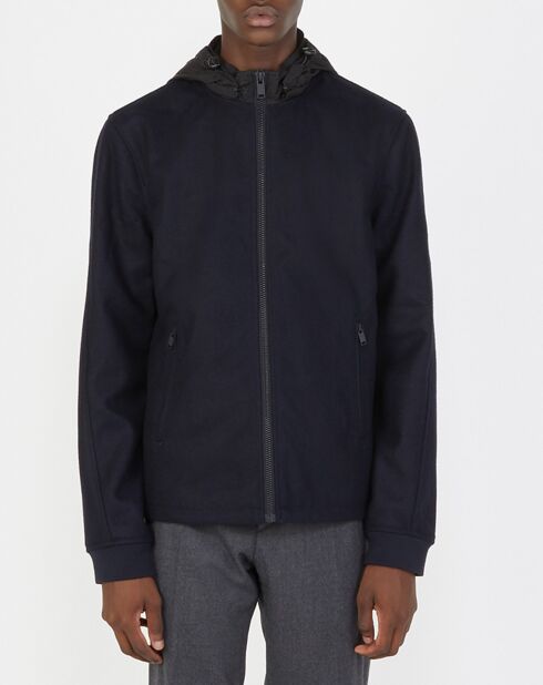 Blouson en Laine mélangée zippé bleu marine