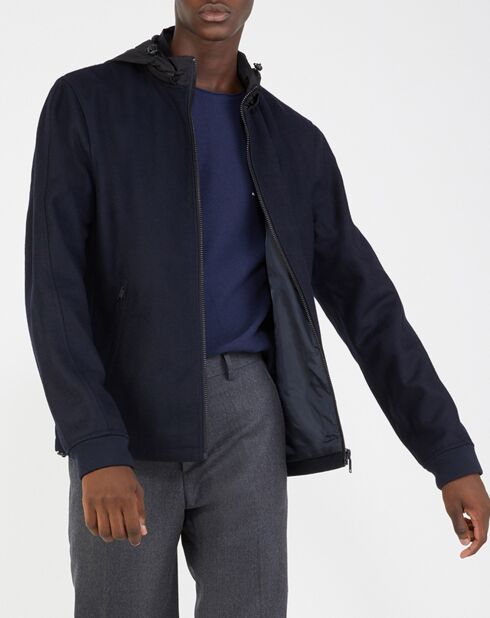 Blouson en Laine mélangée zippé bleu marine