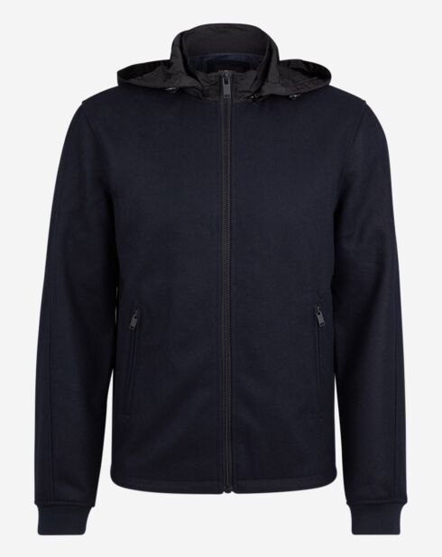 Blouson en Laine mélangée zippé bleu marine