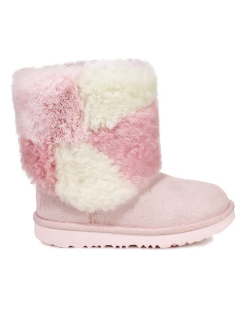Boots fourrées Laine & Fausse Fourrure en Velours de Cuir Classic Short Patchwork Fluff rose clair