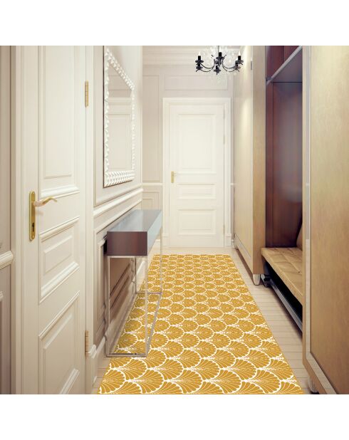 Tappeto in vinile color pavone dorato/bianco - 66x250 cm