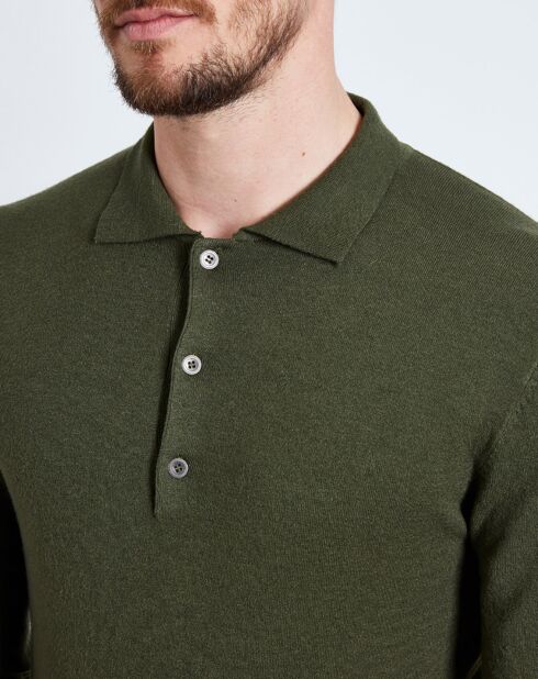 Pull col polo boutonné kaki