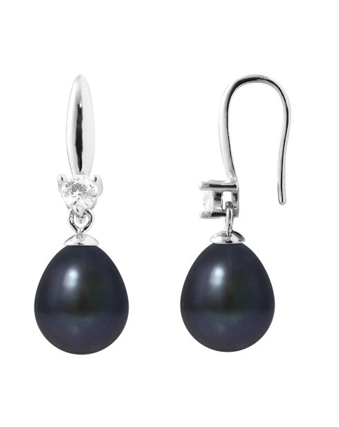 Boucles d'oreilles Argent Zircon Perles d'Eau Douce noires