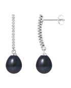 Boucles d'oreilles Argent Zircons Perles d'Eau Douce noires