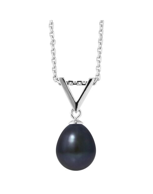 Pendentif & chaîne Argent Perle d'Eau Douce noire