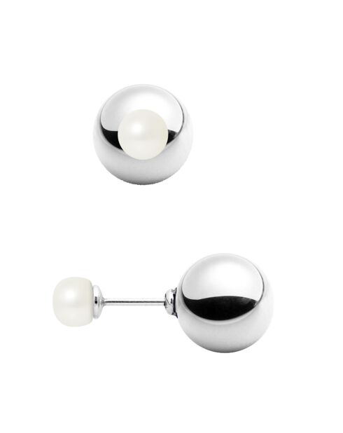 Boucles d'oreilles Recto Verso Argent & Perles d'Eau Douce blanches 6-7 mm