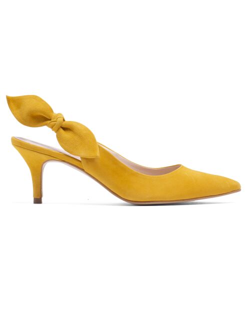 Slingback Adèle de piel aterciopelada amarilla, tacón de 6,5 cm