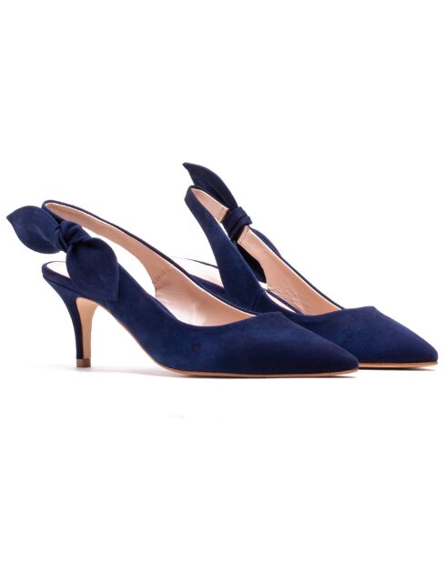 Adèle Velvet Leather Slingback, color azul marino, tacón de 6,5 cm