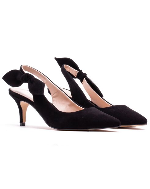 Slingback Adèle de piel aterciopelada negra, tacón de 6,5 cm