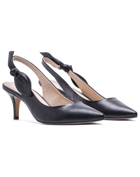 Slingback de piel negra Faustine, tacón de 6 cm