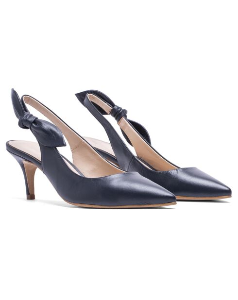 Slingbacks de piel sintética azul marino, tacón de 6 cm