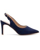 Slingbacks en Velours de Cuir Aurore bleu marine - Talon 8 cm