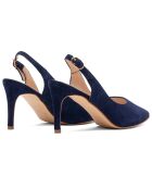 Slingbacks en Velours de Cuir Aurore bleu marine - Talon 8 cm