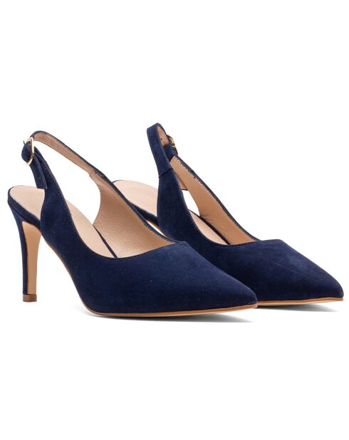 Slingbacks en Velours de Cuir Aurore bleu marine - Talon 8 cm